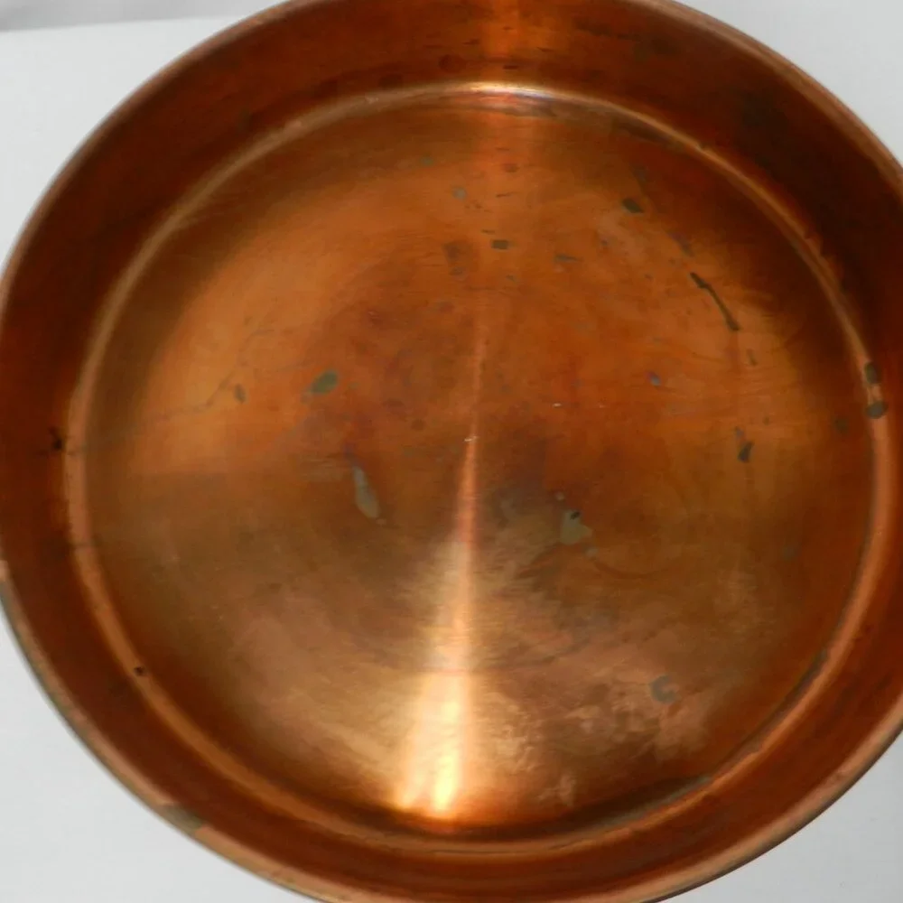 Old Dutch Design Brass Copper Chafing Dish Teak Wood Handle Vintage Mid Century